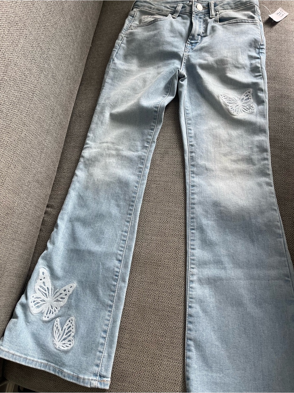 GAP Light Blue Girls' Flare Jeans with White Butterfly Embroidery